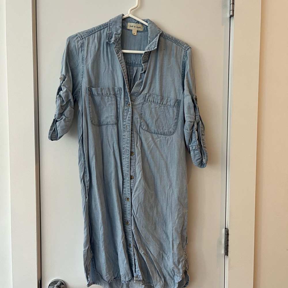 Light Blue Denim Button-Up Shirt Dress
